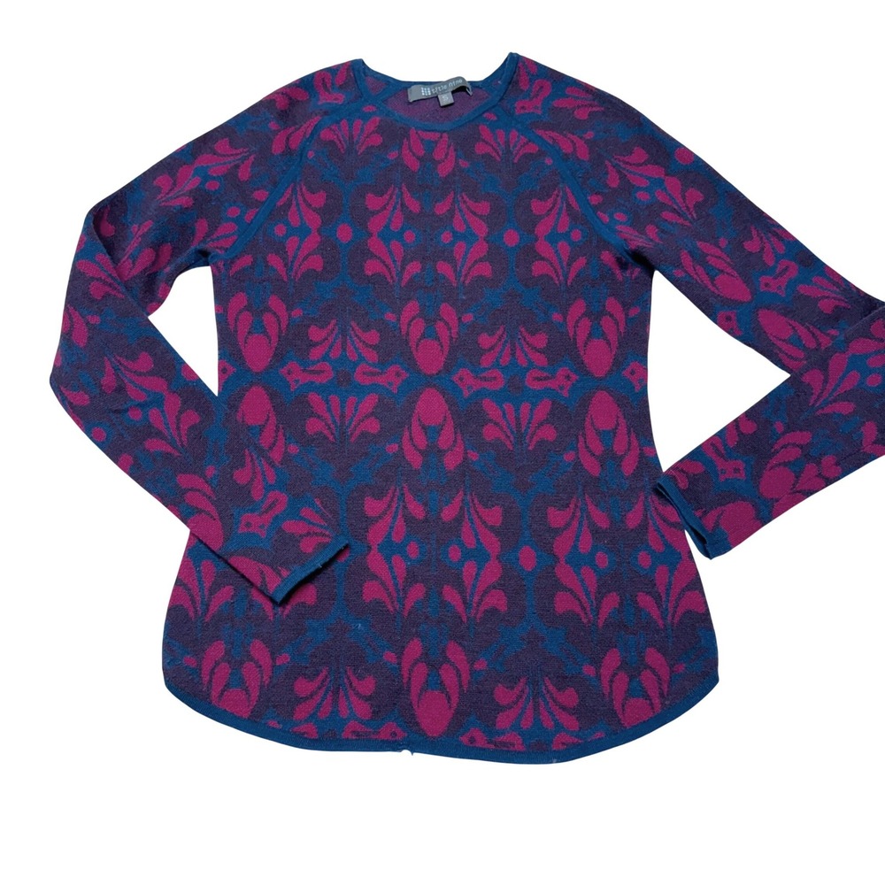 Title Nine Merino‎ Extrafine Wool Sweater Purple Teal Base layer Floral XS
